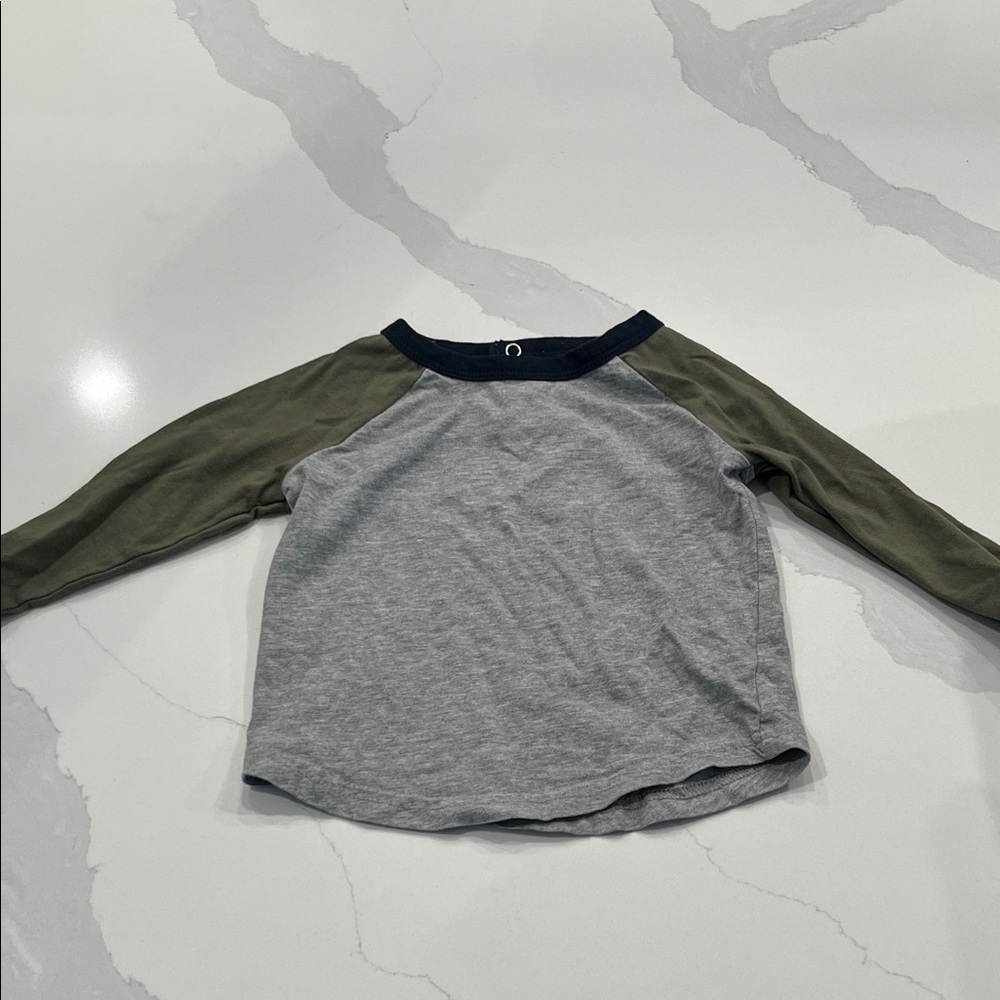 George Kids Long Sleeve Raglan Shirt - Gray and Olive